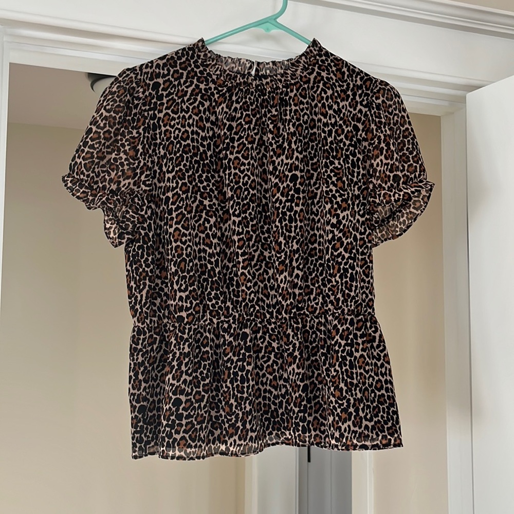 NWT J. Crew Ruffle Neck Leopard Print Chiffon Blouse